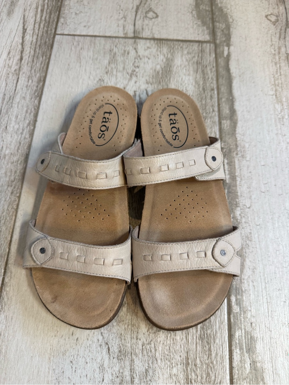 Taos Footwear Beige Double-Strap Slide Sandals